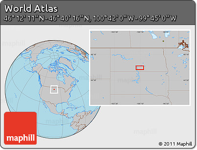Gray Location Map of the Area around 46° 26' 14" N, 100° 13' 29" W