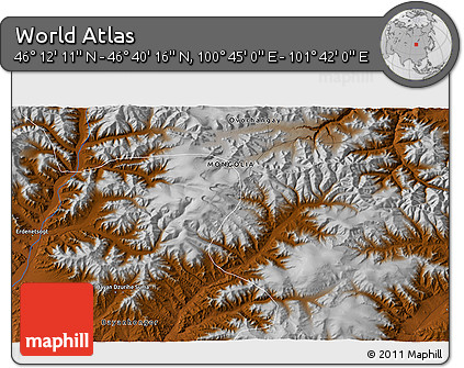 Physical 3D Map of the Area around 46° 26' 14" N, 101° 13' 29" E