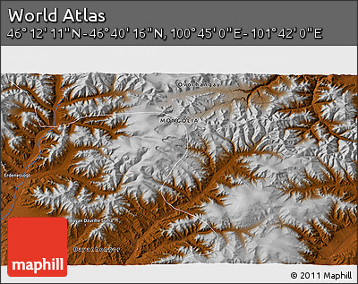 Physical 3D Map of the Area around 46° 26' 14" N, 101° 13' 29" E