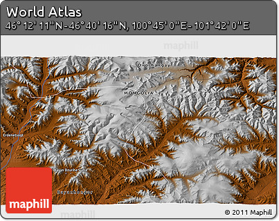 Physical 3D Map of the Area around 46° 26' 14" N, 101° 13' 29" E
