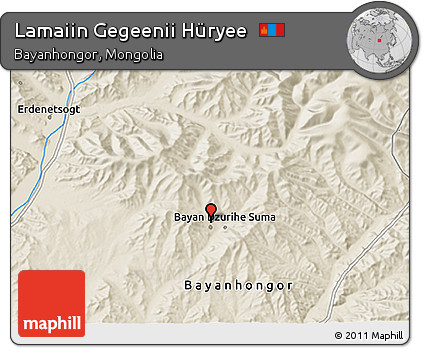 Shaded Relief 3D Map of Lamaiin Gegeenii Hüryee