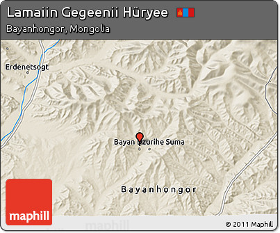Shaded Relief 3D Map of Lamaiin Gegeenii Hüryee