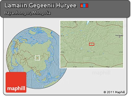 Savanna Style Location Map of Lamaiin Gegeenii Hüryee, hill shading