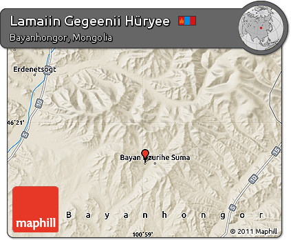 Shaded Relief Map of Lamaiin Gegeenii Hüryee