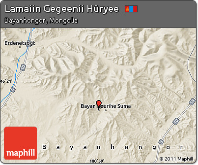 Shaded Relief Map of Lamaiin Gegeenii Hüryee