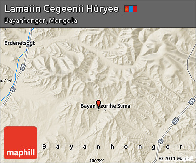 Shaded Relief Map of Lamaiin Gegeenii Hüryee