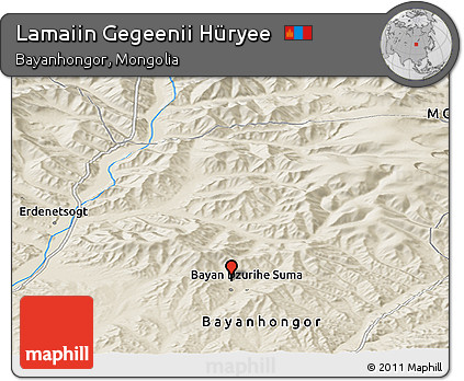 Shaded Relief Panoramic Map of Lamaiin Gegeenii Hüryee