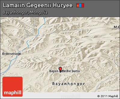 Shaded Relief Panoramic Map of Lamaiin Gegeenii Hüryee