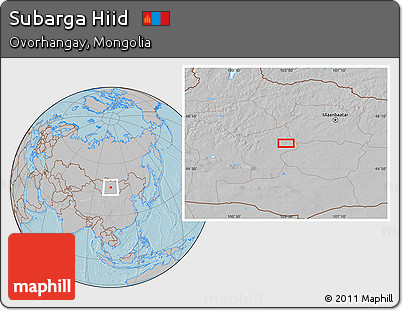 Gray Location Map of Subarga Hiid, hill shading