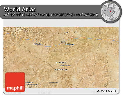 Satellite 3D Map of the Area around 46° 26' 14" N, 106° 19' 29" E