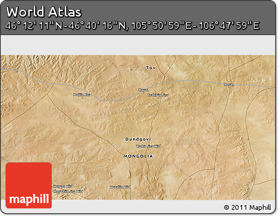 Satellite 3D Map of the Area around 46° 26' 14" N, 106° 19' 29" E