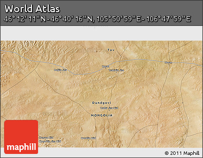 Satellite 3D Map of the Area around 46° 26' 14" N, 106° 19' 29" E