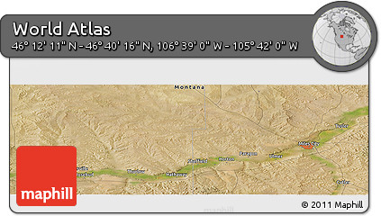 Satellite Panoramic Map of the Area around 46° 26' 14" N, 106° 10' 30" W