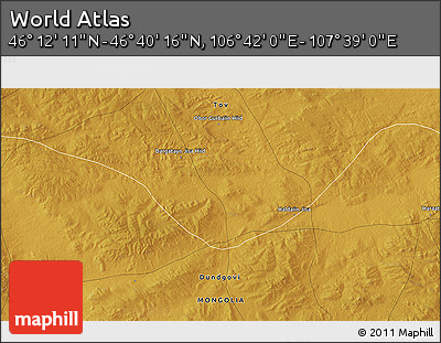Physical 3D Map of the Area around 46° 26' 14" N, 107° 10' 30" E