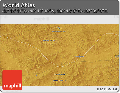 Physical 3D Map of the Area around 46° 26' 14" N, 107° 10' 30" E