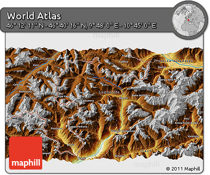 Physical 3D Map of the Area around 46° 26' 14" N, 10° 16' 30" E