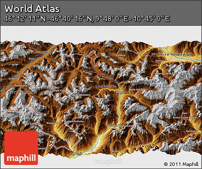 Physical 3D Map of the Area around 46° 26' 14" N, 10° 16' 30" E