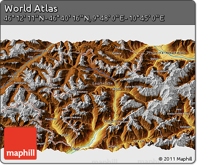 Physical 3D Map of the Area around 46° 26' 14" N, 10° 16' 30" E