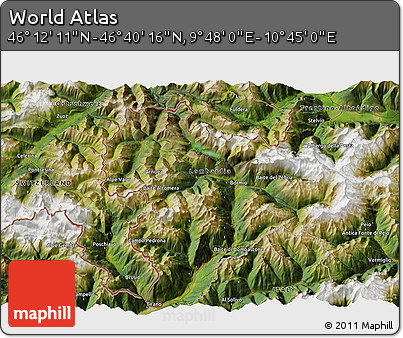 Satellite 3D Map of the Area around 46° 26' 14" N, 10° 16' 30" E