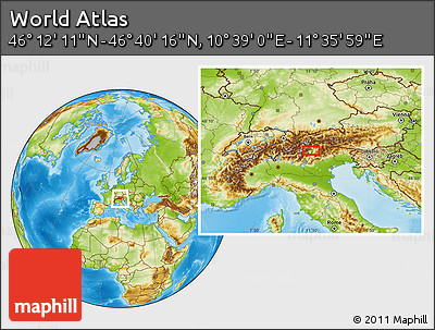 Physical Location Map of the Area around 46° 26' 14" N, 11° 7' 30" E