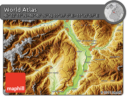 Physical Map of the Area around 46° 26' 14" N, 11° 7' 30" E