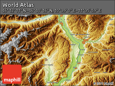Physical Map of the Area around 46° 26' 14" N, 11° 7' 30" E