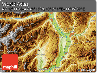 Physical Map of the Area around 46° 26' 14" N, 11° 7' 30" E