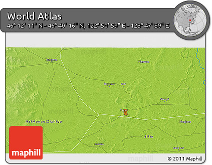 Physical 3D Map of the Area around 46° 26' 14" N, 123° 19' 29" E