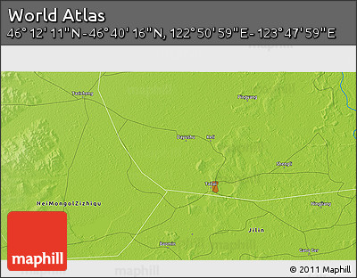 Physical 3D Map of the Area around 46° 26' 14" N, 123° 19' 29" E