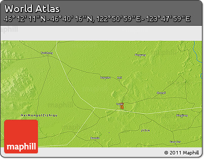 Physical 3D Map of the Area around 46° 26' 14" N, 123° 19' 29" E