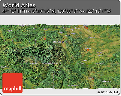 Satellite 3D Map of the Area around 46° 26' 14" N, 123° 10' 30" W
