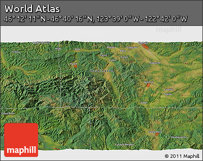 Satellite 3D Map of the Area around 46° 26' 14" N, 123° 10' 30" W