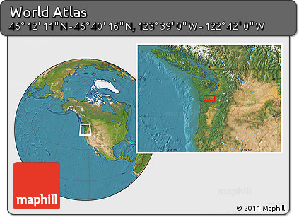 Satellite Location Map of the Area around 46° 26' 14" N, 123° 10' 30" W