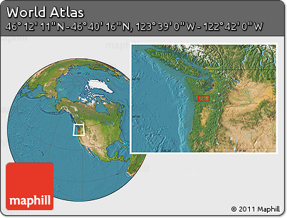 Satellite Location Map of the Area around 46° 26' 14" N, 123° 10' 30" W