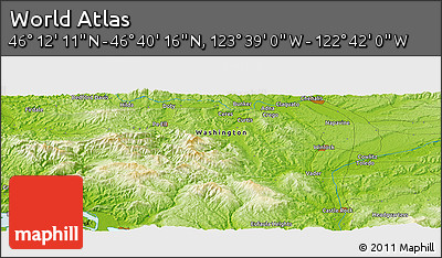 Physical Panoramic Map of the Area around 46° 26' 14" N, 123° 10' 30" W