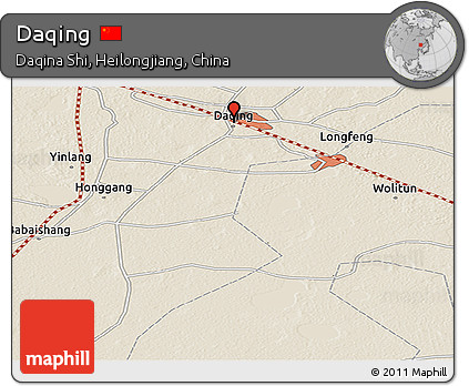 Shaded Relief Panoramic Map of Daqing