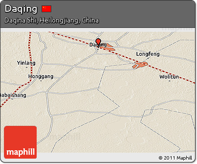 Shaded Relief Panoramic Map of Daqing