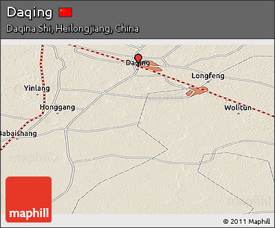 Shaded Relief Panoramic Map of Daqing