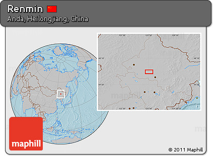 Gray Location Map of Renmin, hill shading