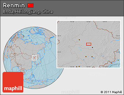 Gray Location Map of Renmin, hill shading