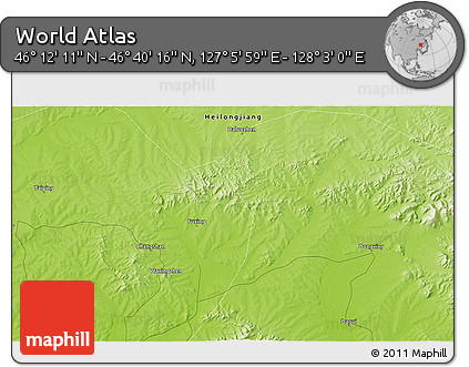 Physical 3D Map of the Area around 46° 26' 14" N, 127° 34' 30" E