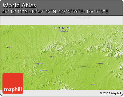 Physical 3D Map of the Area around 46° 26' 14" N, 127° 34' 30" E