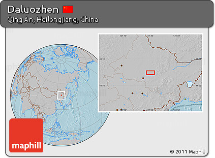Gray Location Map of Daluozhen, hill shading