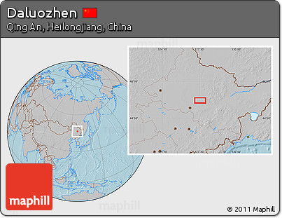 Gray Location Map of Daluozhen, hill shading