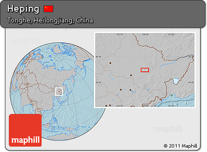 Gray Location Map of Heping, hill shading