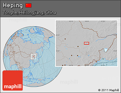 Gray Location Map of Heping, hill shading