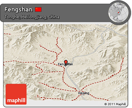Shaded Relief Panoramic Map of Fengshan