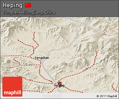 Shaded Relief Panoramic Map of Heping