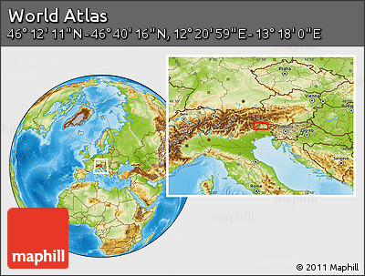 Physical Location Map of the Area around 46° 26' 14" N, 12° 49' 29" E