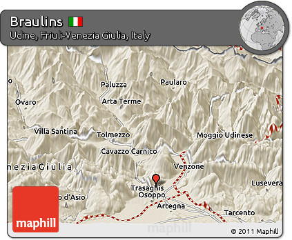 Shaded Relief Panoramic Map of Braulins